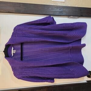 Peter Nygard Women's Purple Knit Short Sleeve Cardigan Sweater- Size 2X